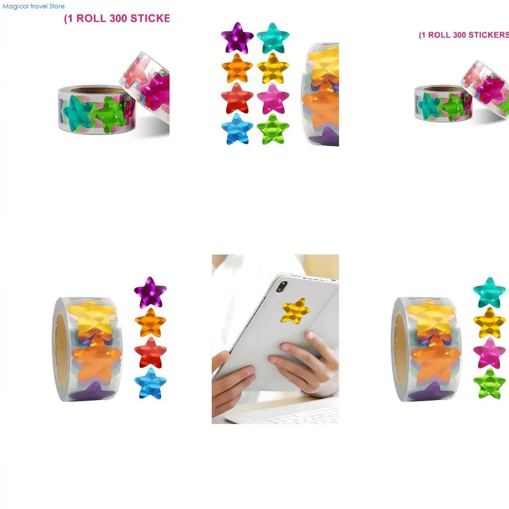 N2UB 300Pcs Colorful Star Shaped Sticker Adhesive Sealing Labels Sparkling Five Pointed Star Sticker for Journal Planner