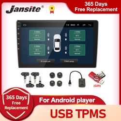 Jansite USB Android TPMS Car Tire Pressure Alarm Monitor System For vehicle Android player Temperature Warning with four sensors