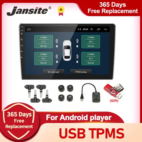 USB TPMS Car Pressure Alarm with 4 Sensors Jansite