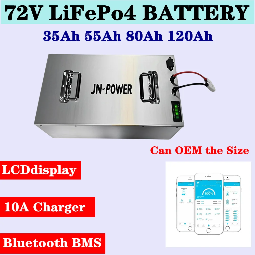 

24S Lifepo4 battery pack 72V25Ah 35AH 55AH120AH built-in ANT BMS 2000W-7000W motorcycle electric car electric forklift,+ Charger
