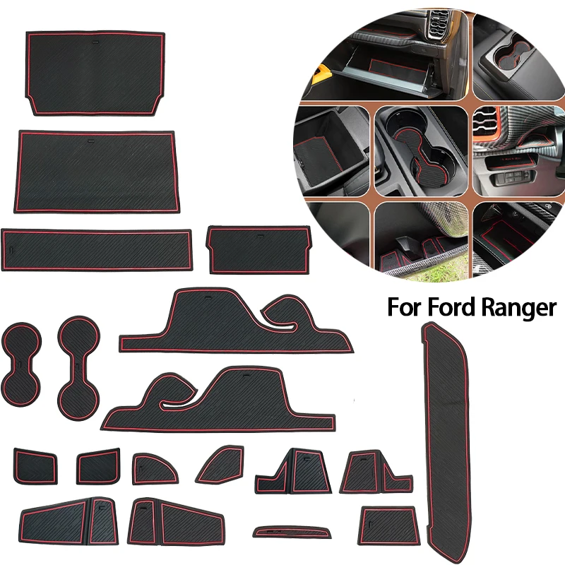 

Anti-Slip Cup Mat Gate Slot Mats Rubber Pads Rug Non-Slip Car Stickers Accessories For Ford Ranger T9 2023 2024