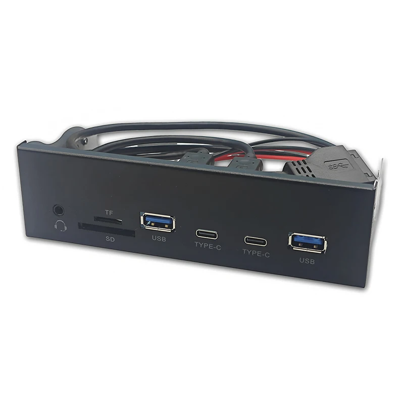 USB Front Panel HUB 5Gbps 2 x USB3.0 + 2 x TYPE-C + TF/SD + HD AUDIO 3.5mm Earphone Mic Adapter for Desktop 5.25 inch CD-ROM Bay