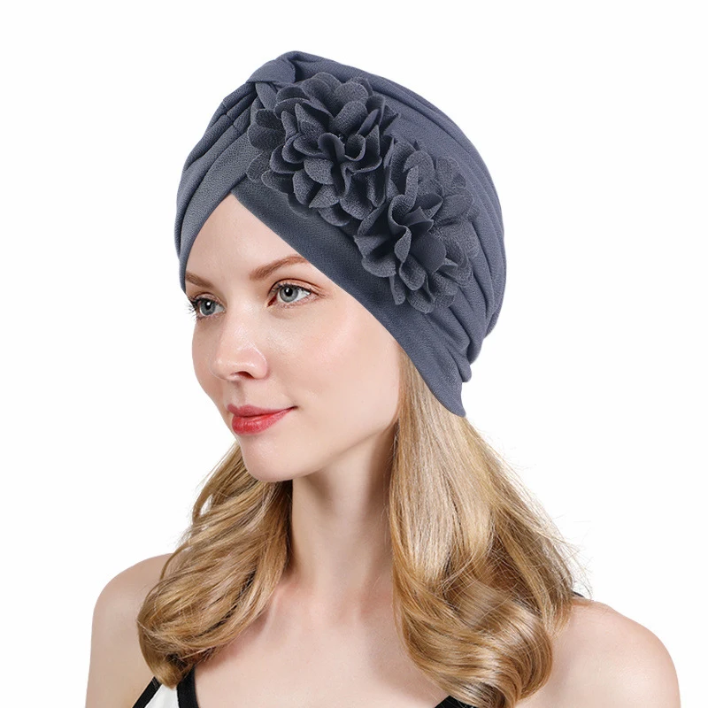 

Women Muslim Indian Flower Turban Pleated Hijab Chemo Caps Cancer Bonnet Inner Hat Headwear Scarf Under Hair Loss Femme Turbante