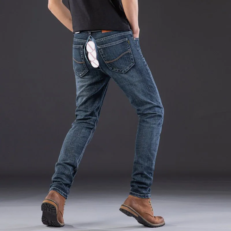 Calça solta, casual clássico masculino, inverno, estiramento, virilha aberta, ao ar livre, namorado sexual, jeans, grosso, reto, masculino, mais