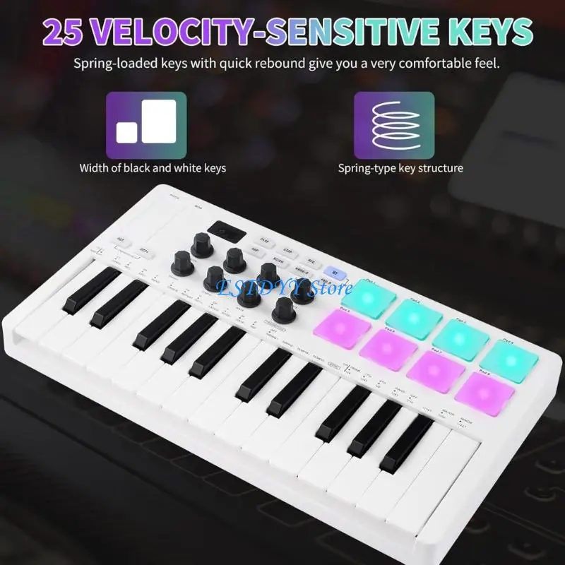 

G6DE Portable 25 MIDI Keyboard Customizable Pads Studio Grade Music Equipment