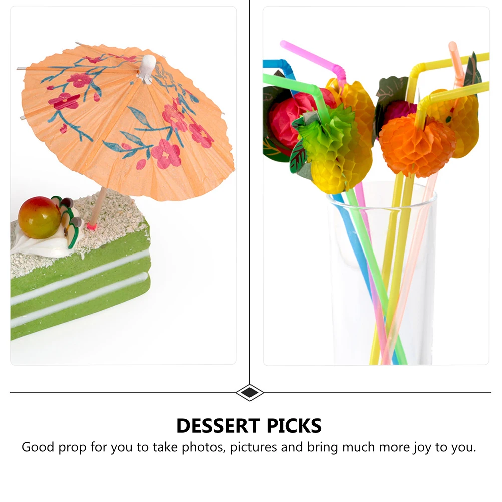 

300pcs Party Decoration Supplies Cocktail Fruit Picks Straws Set For Festival Hawaiian Events Cake Ice Cream Decorations