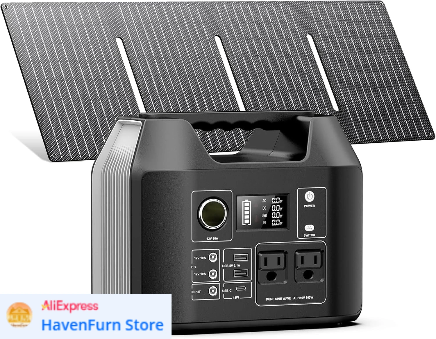 

Portable Power Station 300W with 40W Solar Panel,256Wh Solar Generator LiFePO4 Battery with USB DC AC Outlet for Outdoor