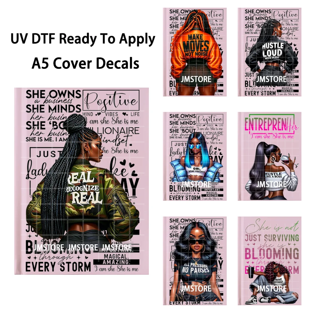 Planner Girl Inspirational Quotes A5 Notebook UV DTF Wraps Ready To Apply Waterproof Transfer Stickers Decals For Journal Cover