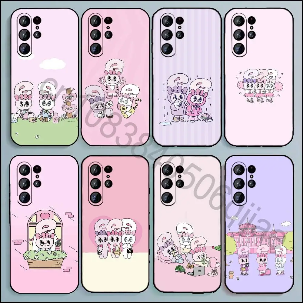 Funda de teléfono E-Esther Bunny para Samsung Galaxy A20 21 22 31 32 52 53 72 73 80 91, funda negra suave