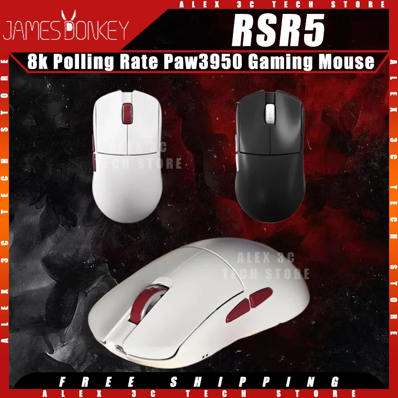 Игровая мышь JAMES DONKEY RSR5, трехрежимная, 8k, частота опрокидывания, датчик Paw3950, легкая эргономичная мышь для киберспорта, геймера, аксессуар для ПК