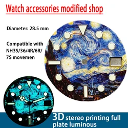 Van Gogh Oil Dial Super luminous modified diving watch dial fits NH35 movement 28.5mm3D printing