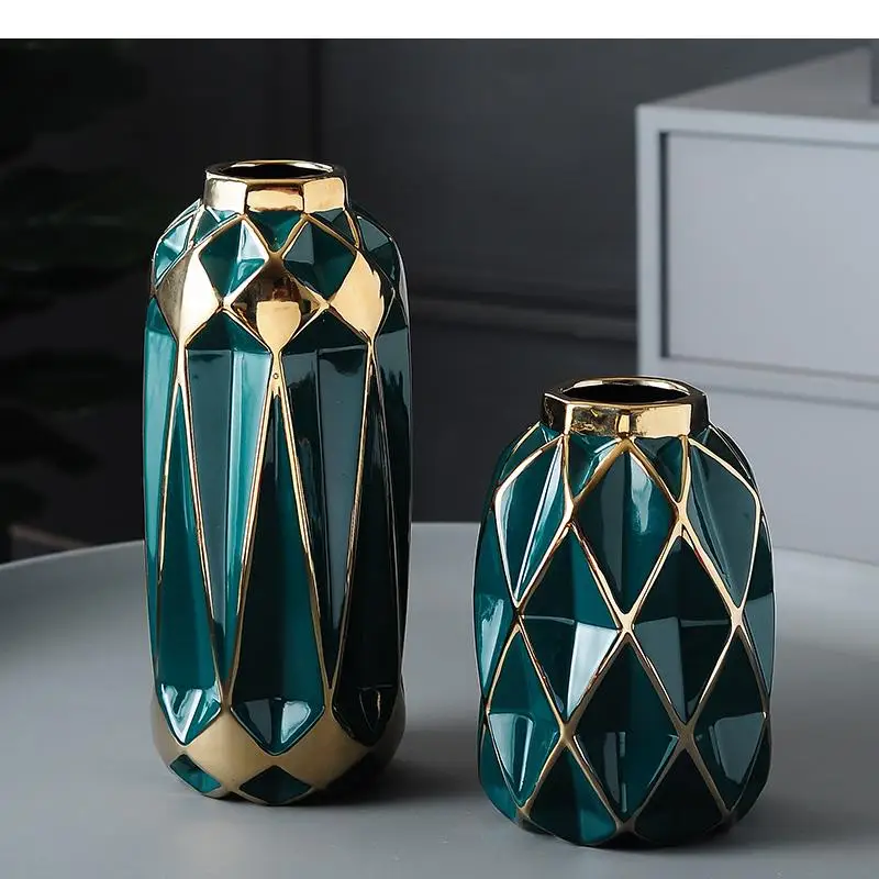 Ceramic Vase Golden Geometry Abstract Flower Arrangement Hydroponics Modern Home Decoration Crafts