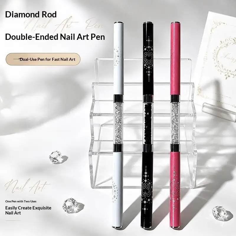Double End Stainless Steel Nail Liner Brush Soft Fiber Crystal Painting Manicure Drawing Tool