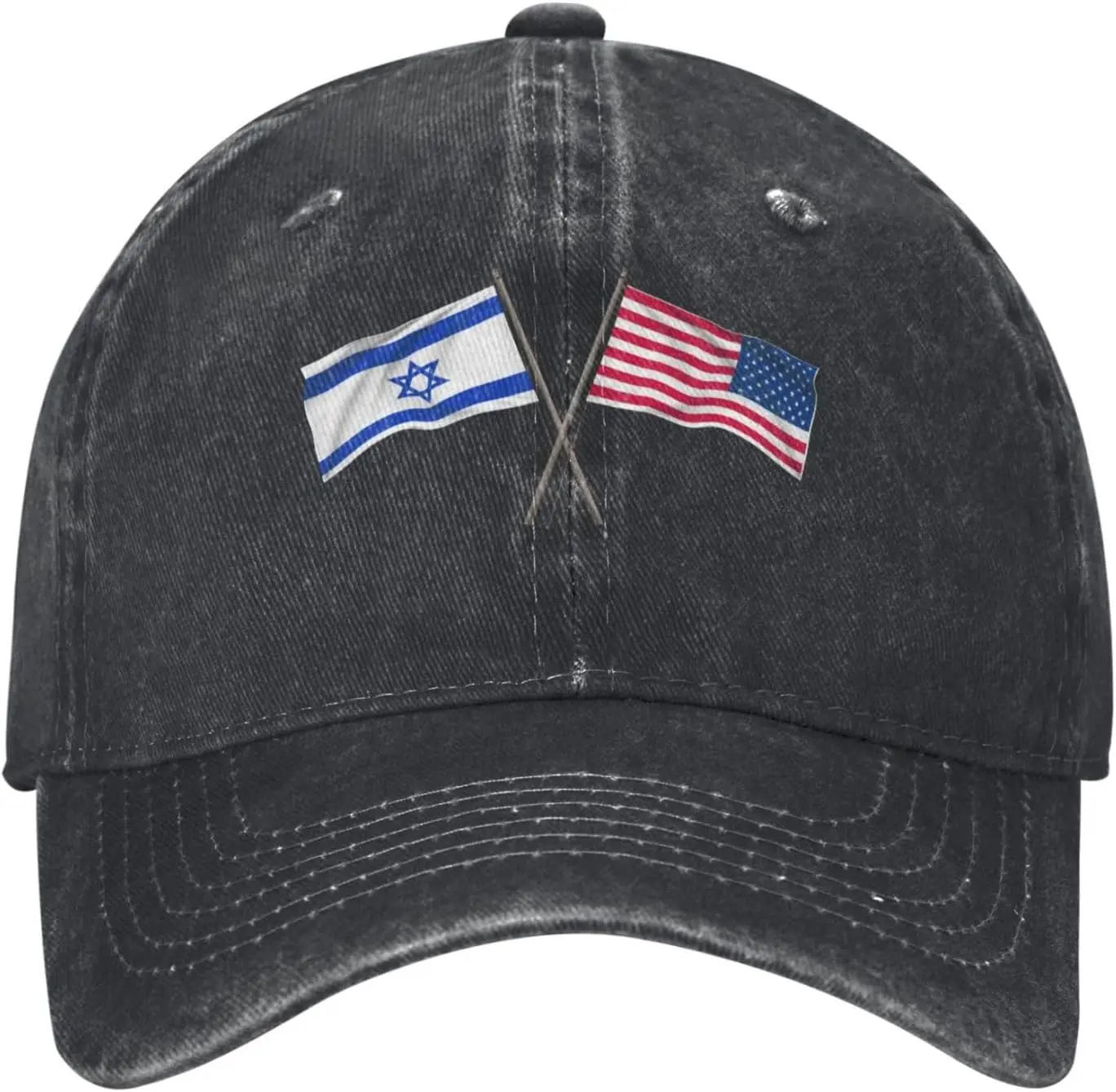 

American Flag and Israel Israeli Flag Washed Black Baseball Cap