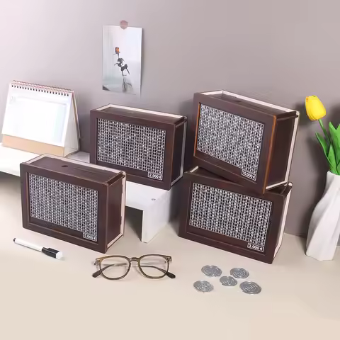 1 dark brown euro wooden money box, vintage desktop cash and coin organizers for different amounts, money-saving gifts for pal
