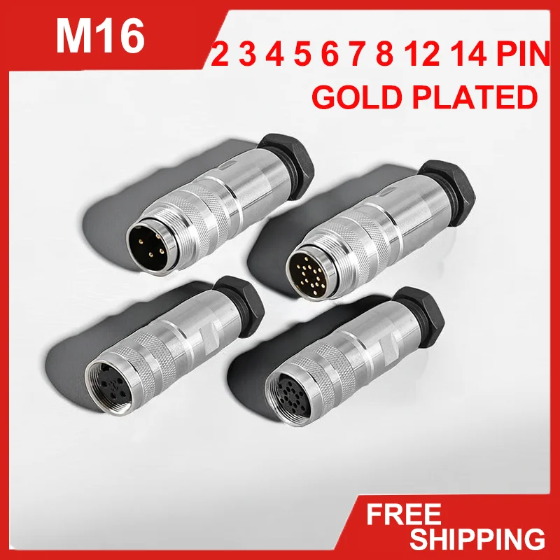 2/5/20 Sets M16 Gold Plated Waterproof Connectors Male Female Head 2/3/4/5/6/7/8/12/14/16/19/24 Pin Aviation Plug Connector