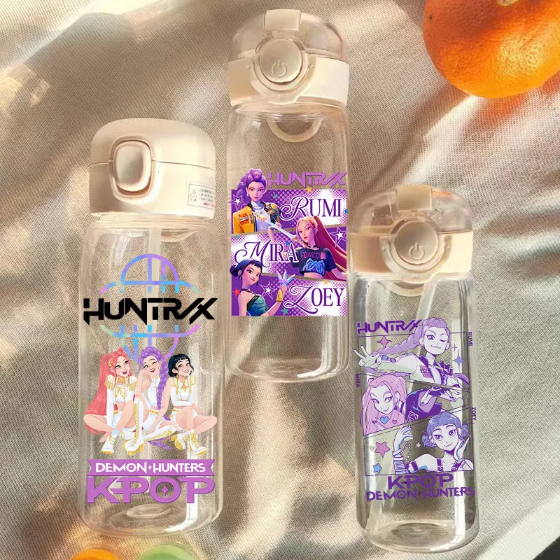 ل KPop شيطان الصيادين 400/600 مللي الأطفال الكرتون كوب بلاستك أنيمي HUNTR/X شفافة القش زجاجة ماء الهدايا الطرفية