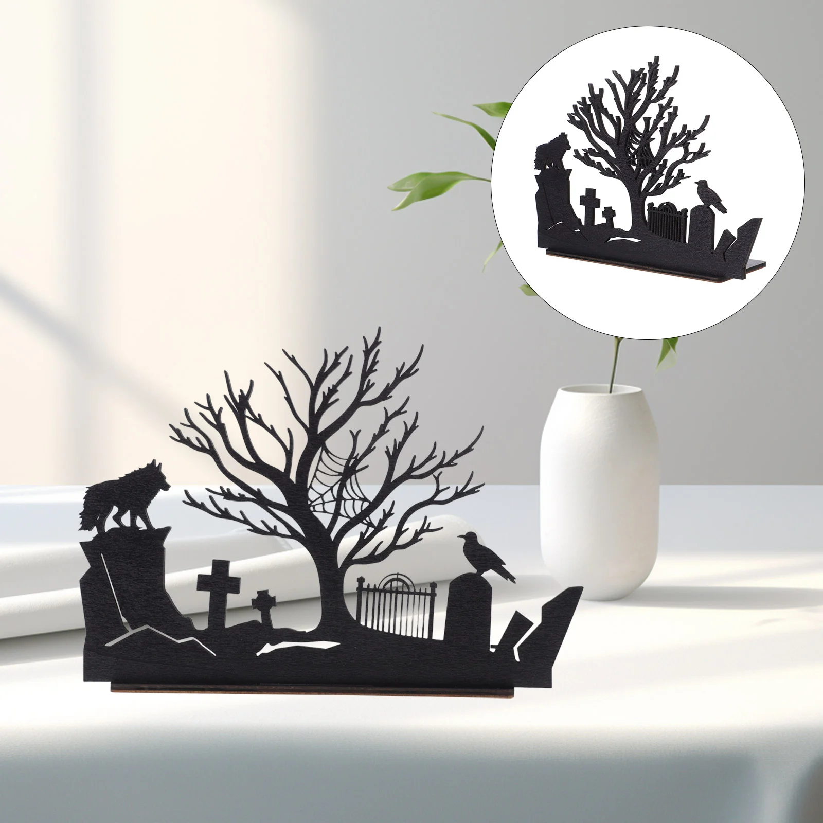 

Halloween Ornaments LED Sign Wooden Silhouette Table Set up Desktop Decoration Ghost Tabletop Centerpiece Witches Haunted House