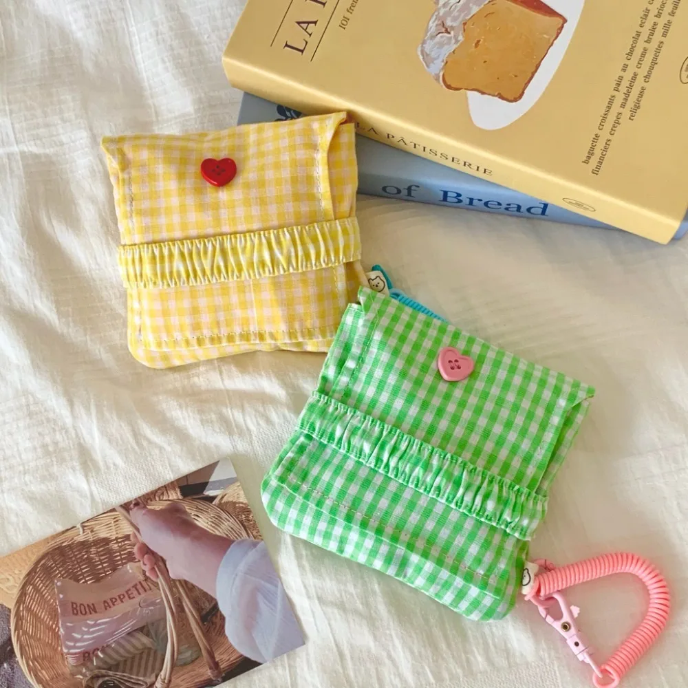 

Gift Single Layer Tampon Storage Bag Elastic Plaid Cotton Storage Purse Mini Heart Button Pouch for Make Up Kit Daily