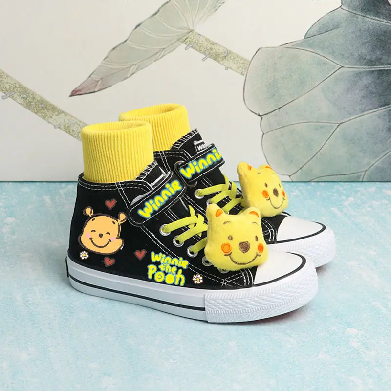 Strawberry Bear Pooh Winnie Hand-painted Canvas Shoes Spring Summer Women\'s Korean-style Cartoon Velcro Mid-top Graffiti Shoes