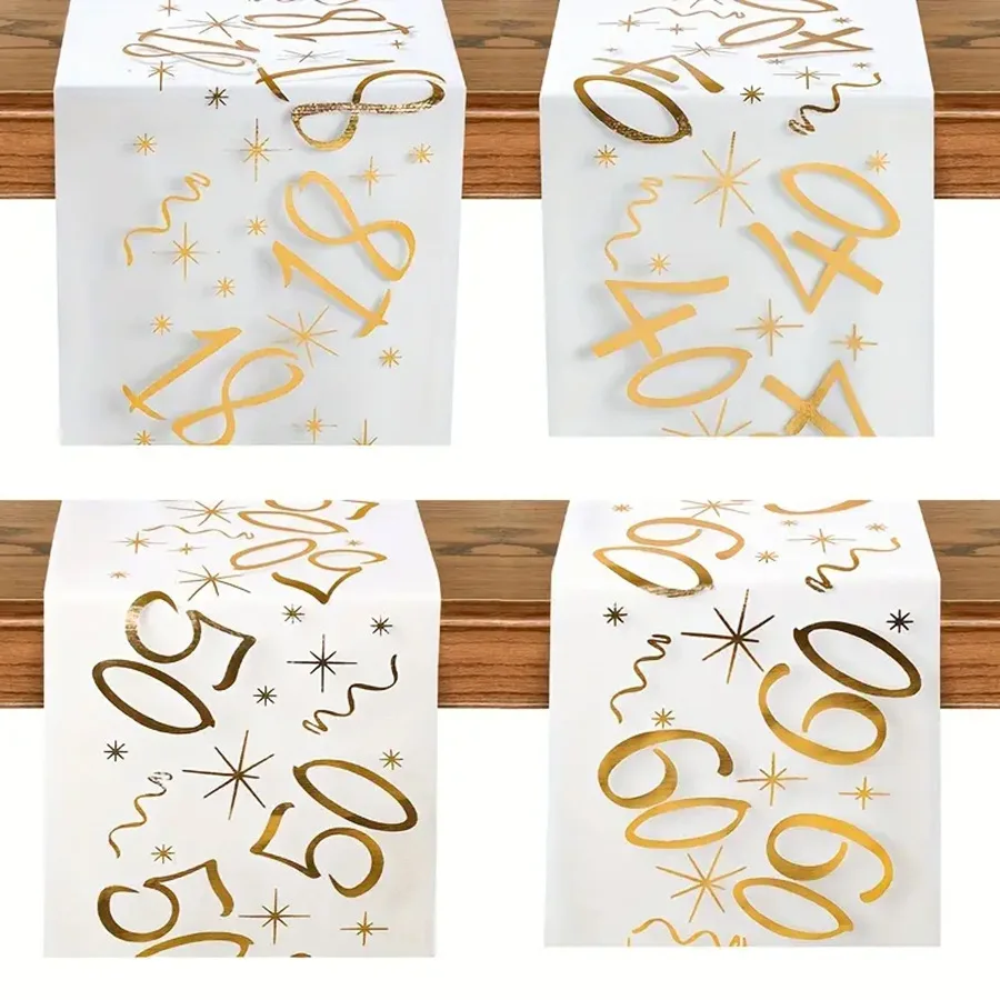 Gold Birthday Table Runner Birthday Party Decorations Polyester Table Cover for Home Birthday Celebration Party Supplies