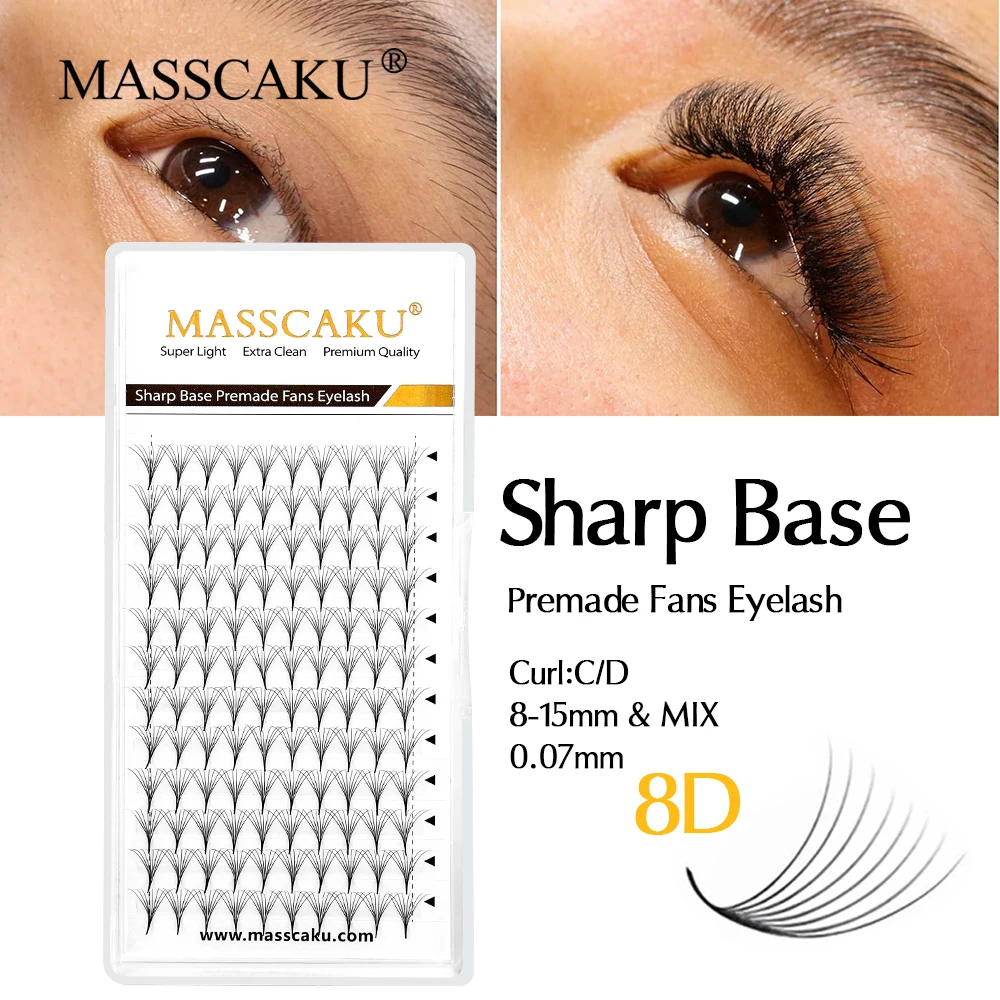 MASSCAKU Sharp Narrow Stem Lashes Thin Pointy Sharp Base Eyelashes 6D 8D 10D 12D 14D 16D 20D Lightweight Soft Eyelash Extensions