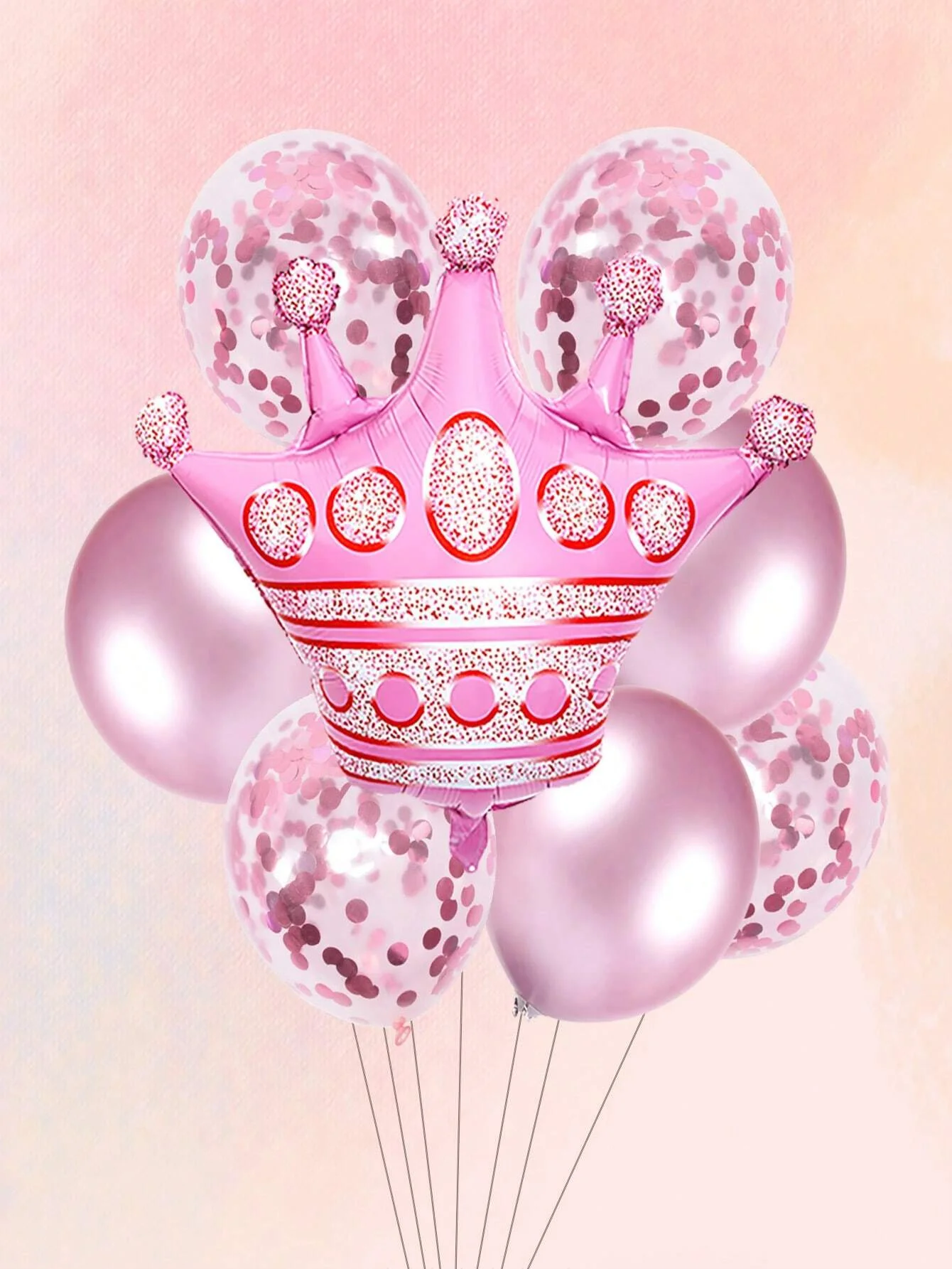 

8pcs Princess Crown Shaped Balloon Set, Suitable For Wedding, Birthday, And Party Decorations (With Paper Straw)