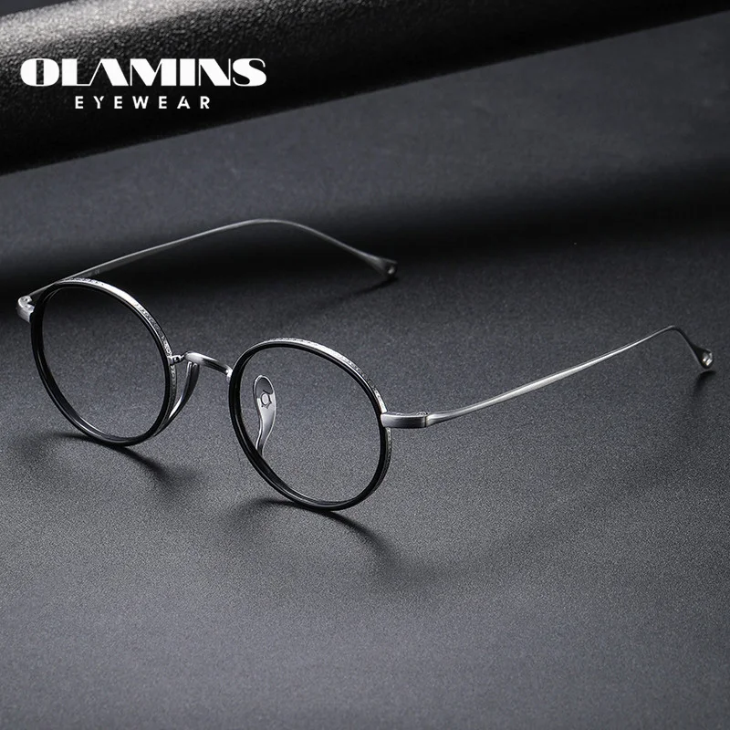 

OLAMINS Unisex Pure Titanium Frame Elegant Glasses Women Men Round Optical Eyeglasses Lightweight Spectacle Frame