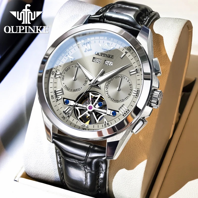OUPINKE 3281 Automatic Mechanical Wristwatch for Men Waterproof Luminous Stainless steel Leather Men's Watch