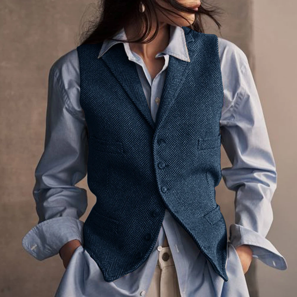 Gilets à col rabattu pour femmes, motif à chevrons, simple boutonnage, gla2024