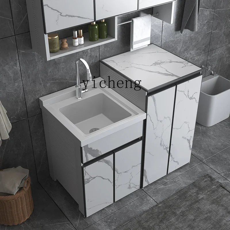 space aluminum balcony laundry cabinet light luxury wash basin with washboard sink