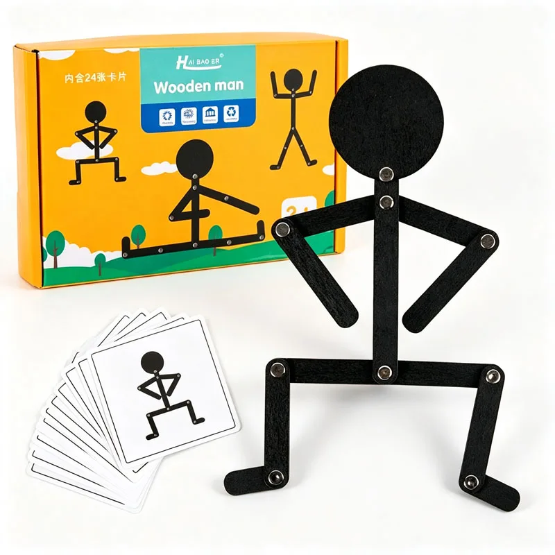 Creative Puzzle Sport Wooden Man Montessori Material Busy Board Matching Card Games Learning Educational Fine Motor Training