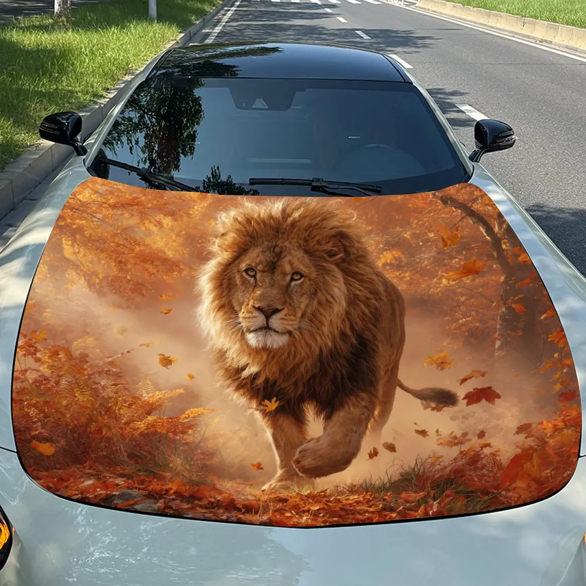 

Lions In The Autumn Forest Car Hood Decal - Durable PVC Vinyl Wrap, Fits Most Vehicles, Waterproof & Scratch-Resistant, Easy To