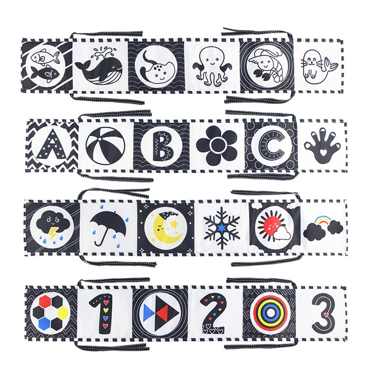 Baby Bedding Cloth Book, High Contrast Sensory Infant Toy, Soft Foldable Activity Book, Promotes Baby Visual Development