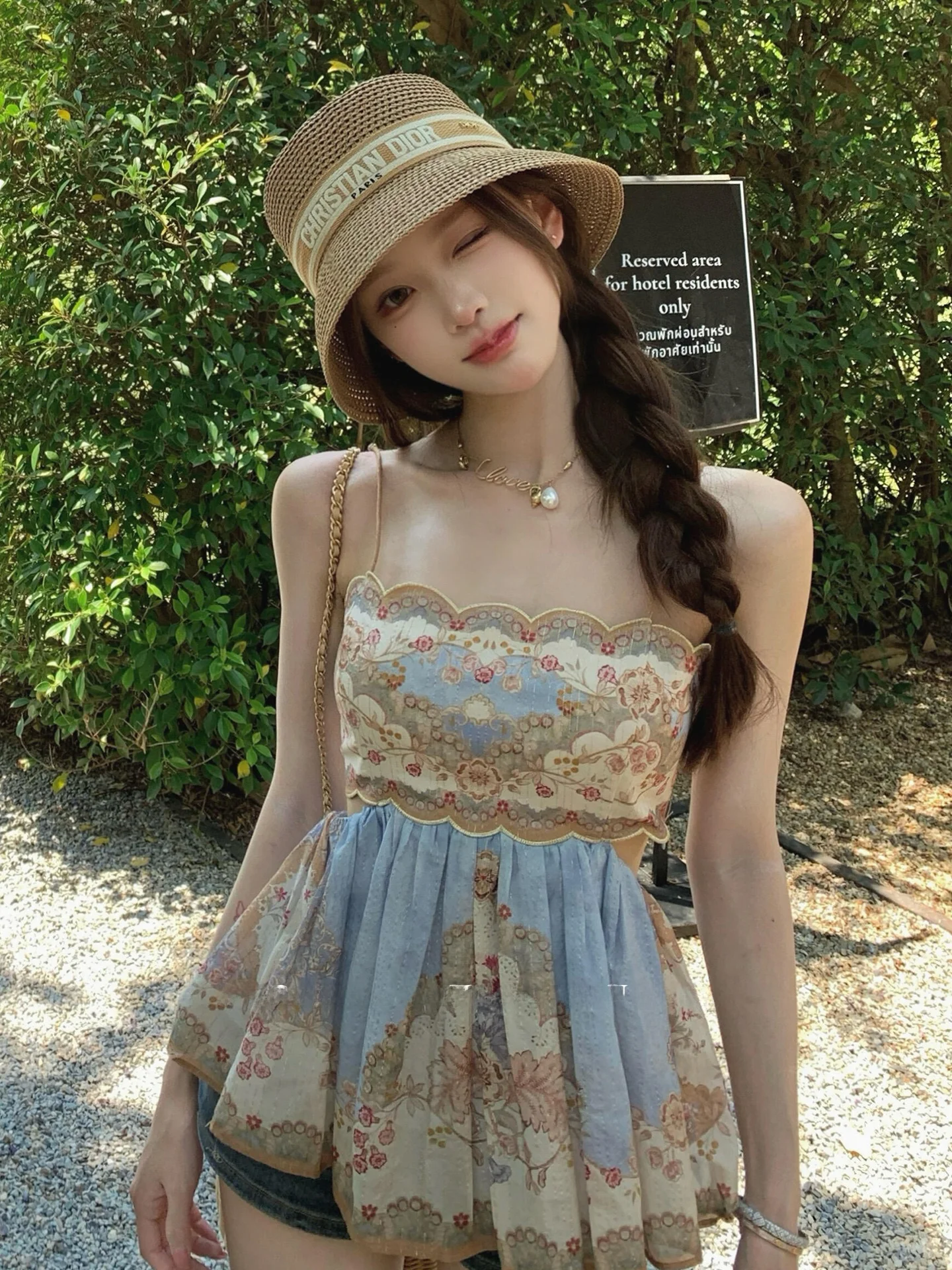 

Summer 2026 Women's Vintage Floral Print Sleeveless Vest Top Strapless Slimming Beachwear Polyester Cotton Blend Short Length