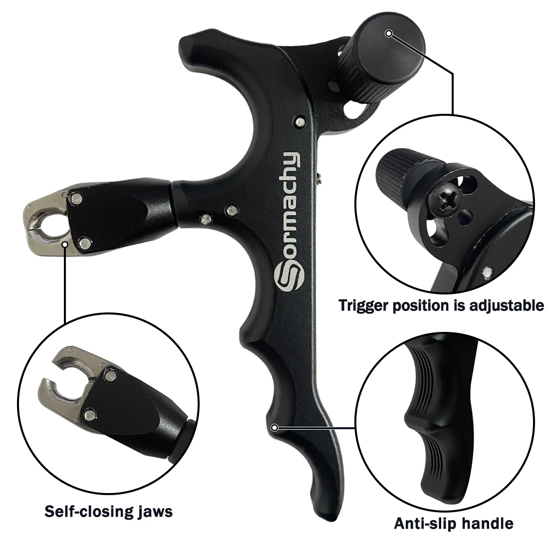 Sormachy Premium Aluminum Alloy Archery Release Aids Automatic Thumb Gripper Caliper  4 Finger Trigger Grip For Compound Bow - view 3