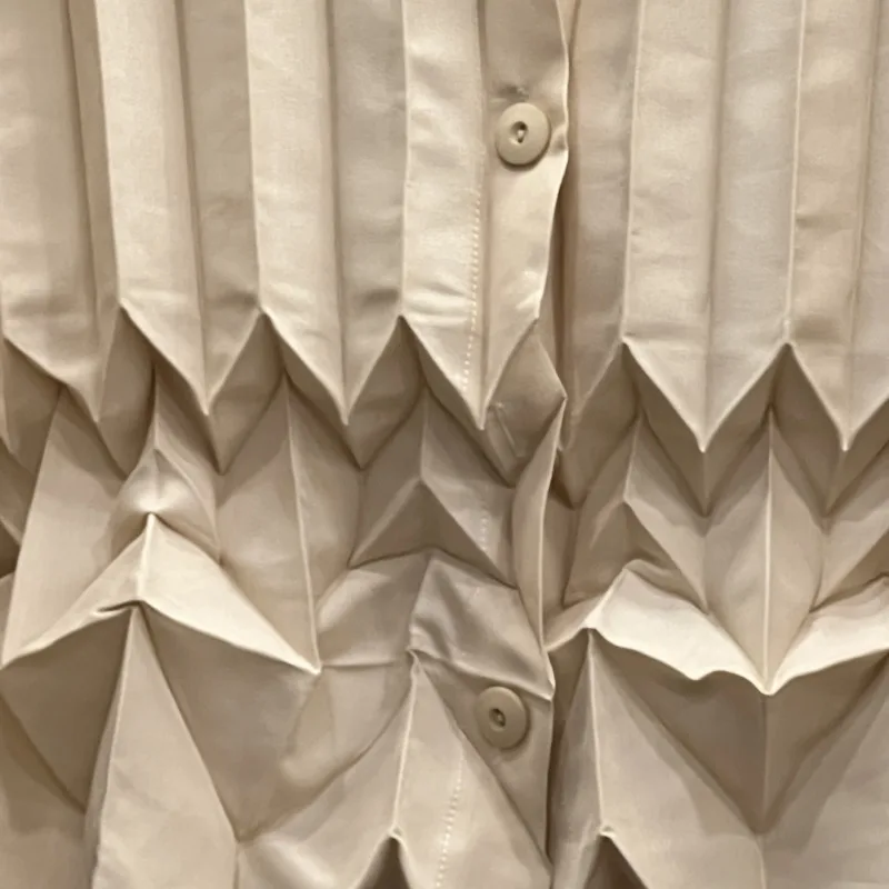 YFPF Miyake Pleated Design Shirt Women Fashion Folds Long Sleeve Button Solid Color Blouse Casual 2025 New Clothing 3A422