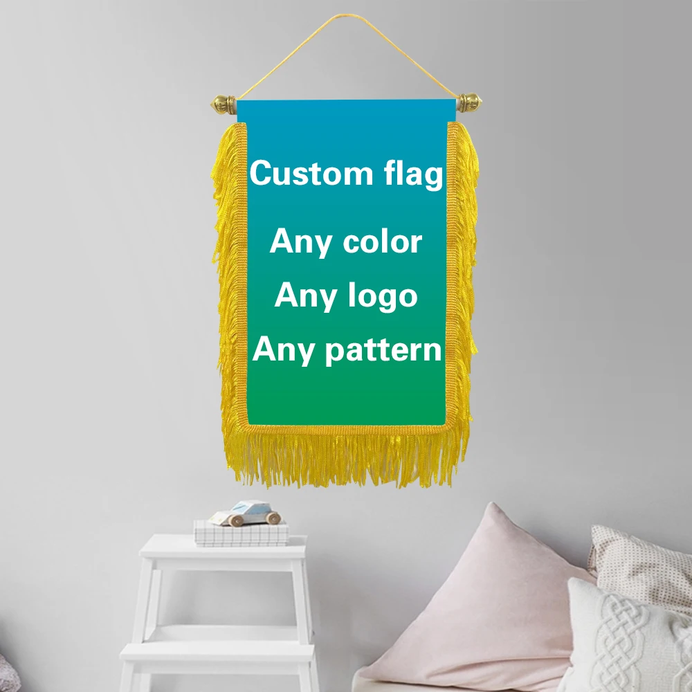 Customized hanging commemorative flags, customized logos and patterns, yellow and white beards, indoor and outdoor celebration
