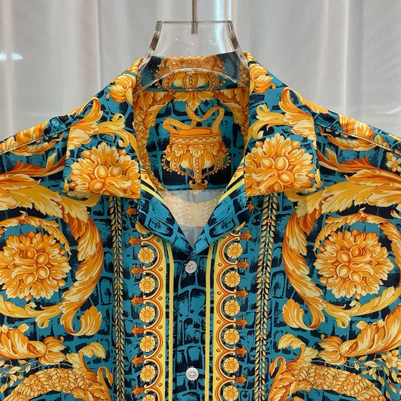 Conjunto De camisa De lujo real para hombre, traje De 2 piezas con estampado Vintage, pantalones cortos, manga corta, verano, 2024