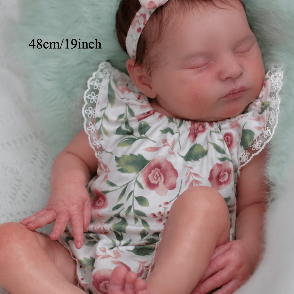 BZDOLL Closed Eyes Reborn Doll 48cm 19in Full Vinyl Body Hand-Rooted Hair Sleeping Pretend Play Toy For Little Girls & Collector