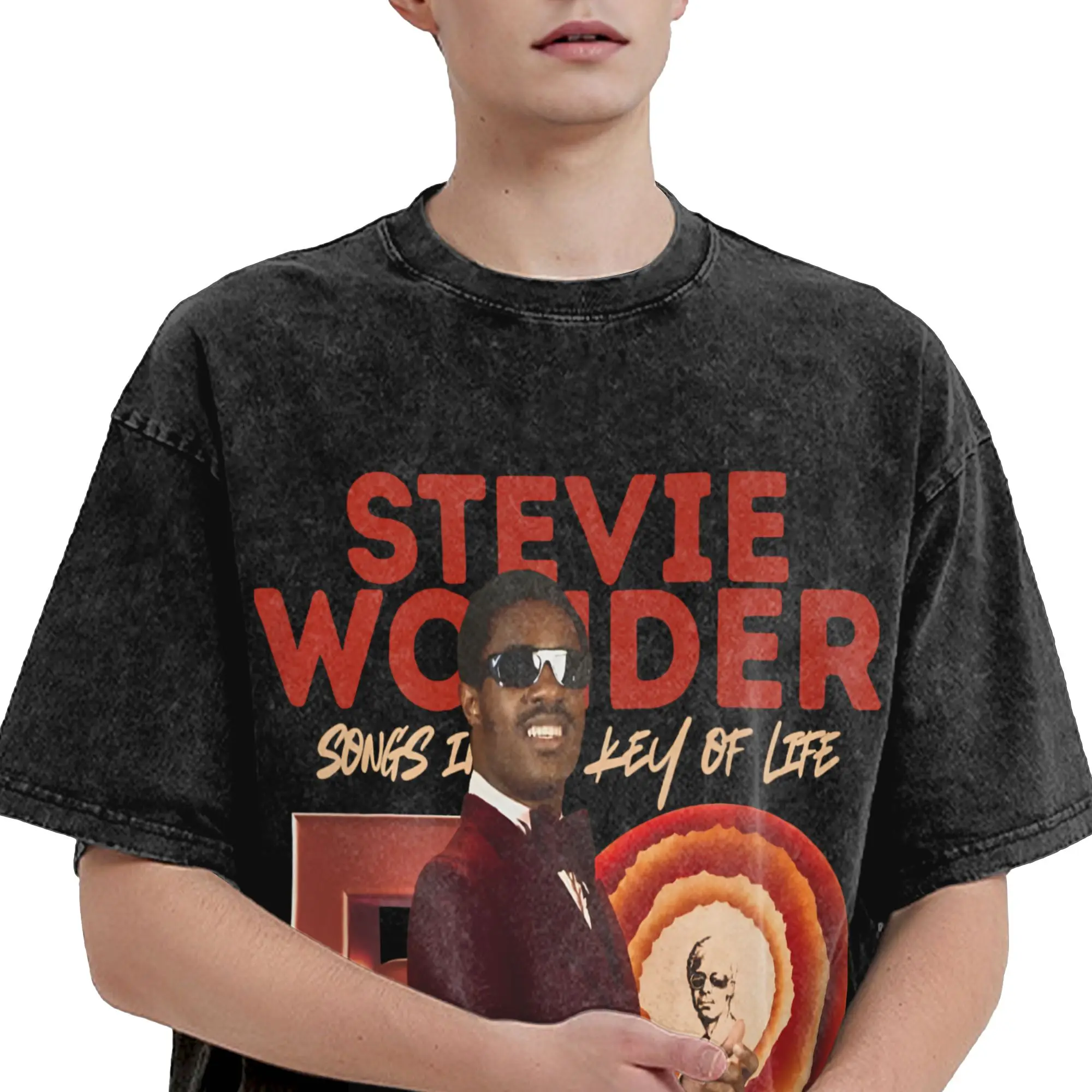 Stevie Wonder Songs in The Key of Life 50th Anniversary Tour  T Shirts Hip Hop Washed High Street T-Shirts Streetwear