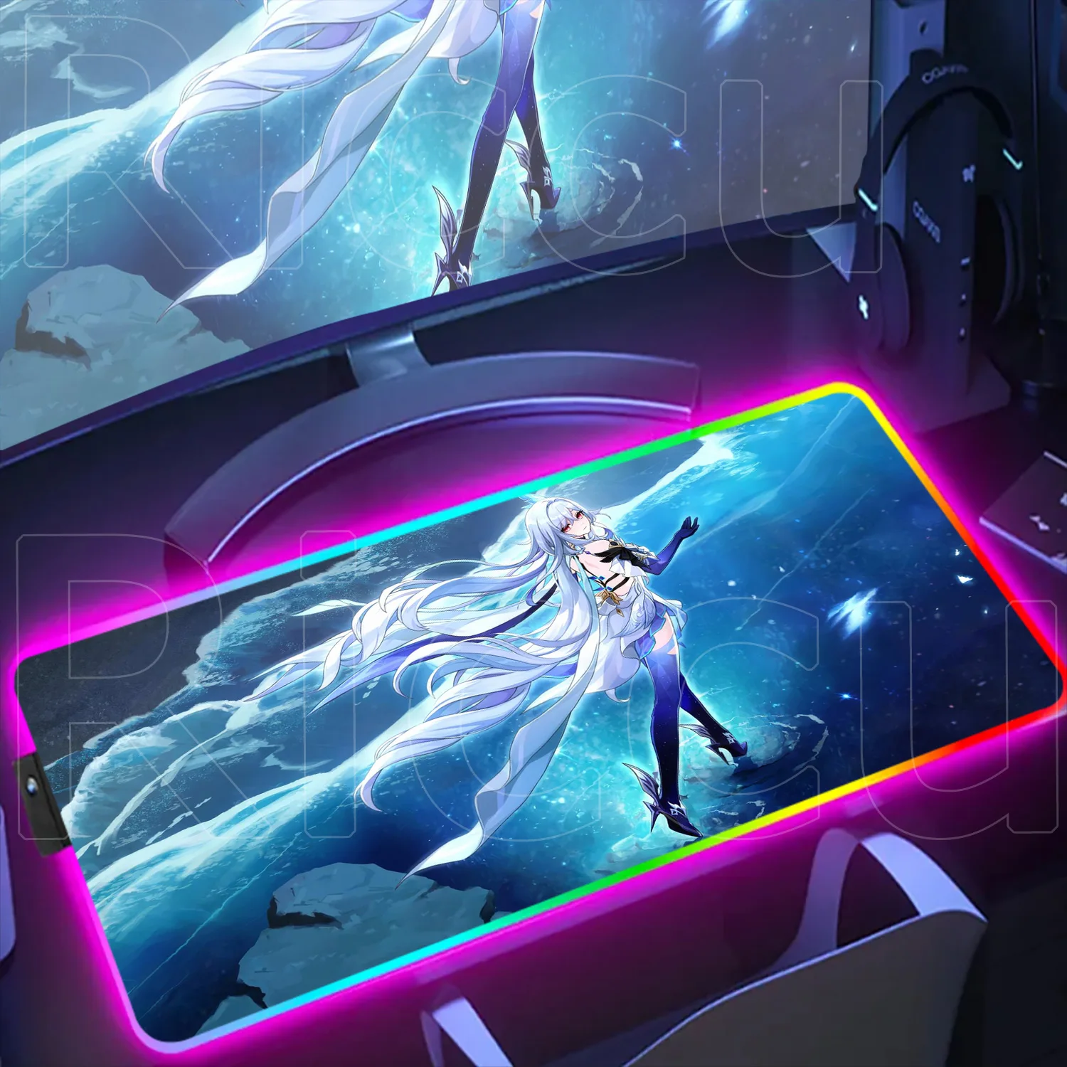 

HD Printing Skirk Mouse Pad Large Non-slip Rubber Keyboard Pad RGB Desk Mats PC Laptop Gaming Genshin Impact Anime Girl Mousepad