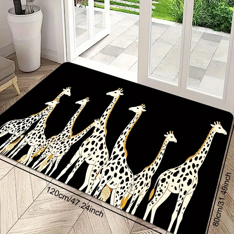 1pc Giraffe Welcome Mat - Soft Black & White Giraffe Design, Durable Polyester, Machine Washable, Non-Slip Backing, Perfect for