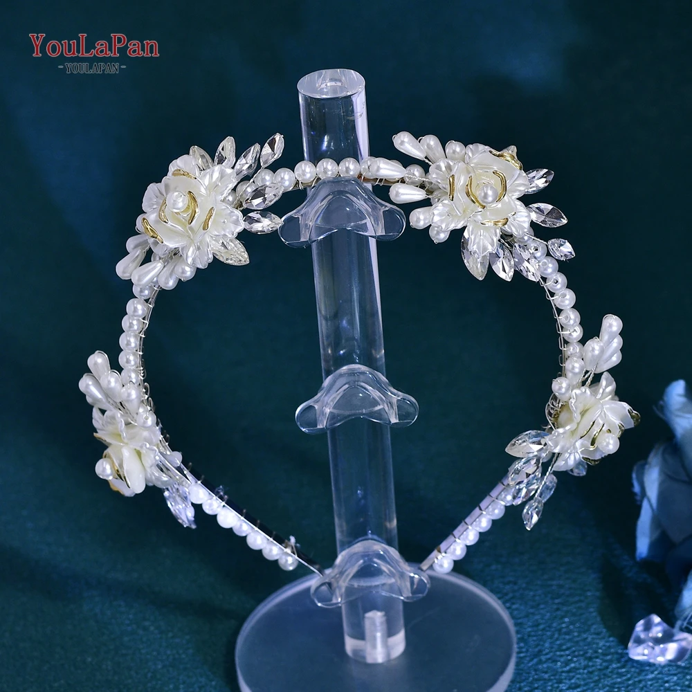 

YouLaPan Pearl Hair Hoop Handmade Pearl Flower Wedding Headband Bling Rhinestone Bride Hair Accesories Party Hair Ornament HP721