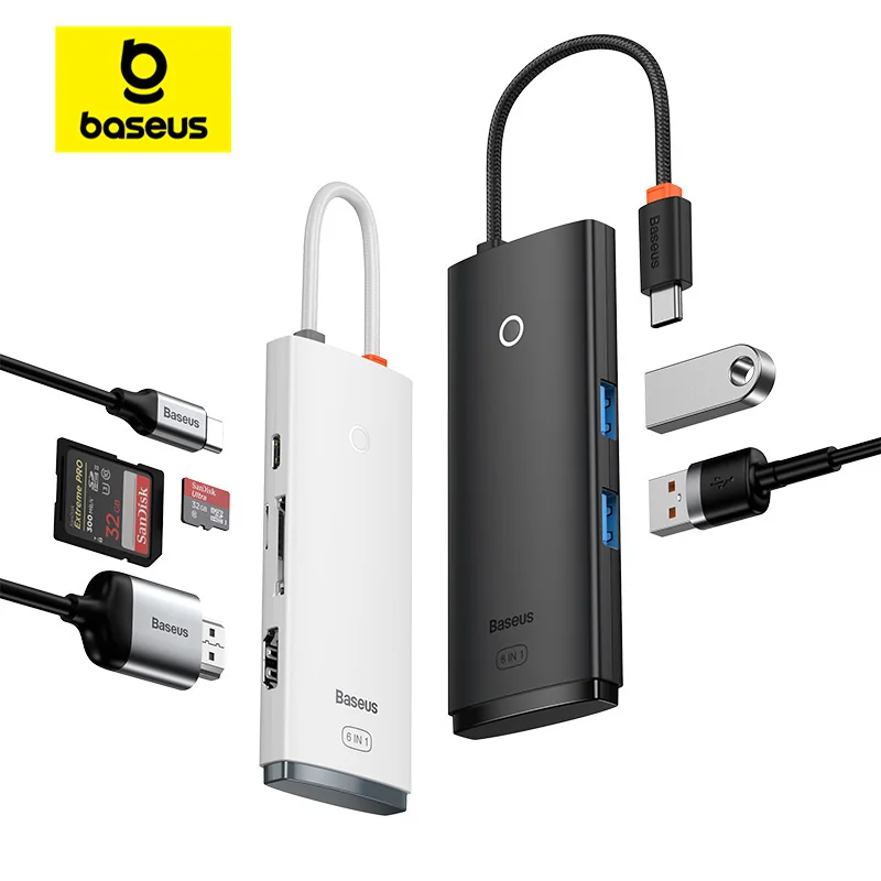 Baseus-HUB USB tipo C a HDMI, Adaptador 6 en 1 para MacBook Pro Air, divisor USB 3,0