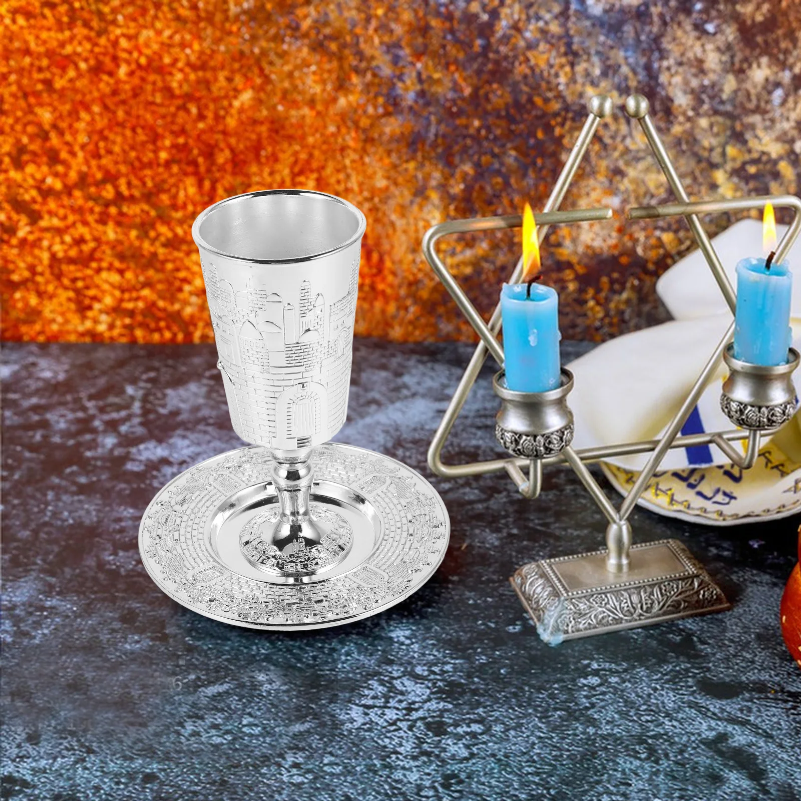 

Holy Grail Wine Glass Set Vintage Embossed Chalice Cup Shabbat Holiday Decorations Kiddush Supply Zinc Alloy Design