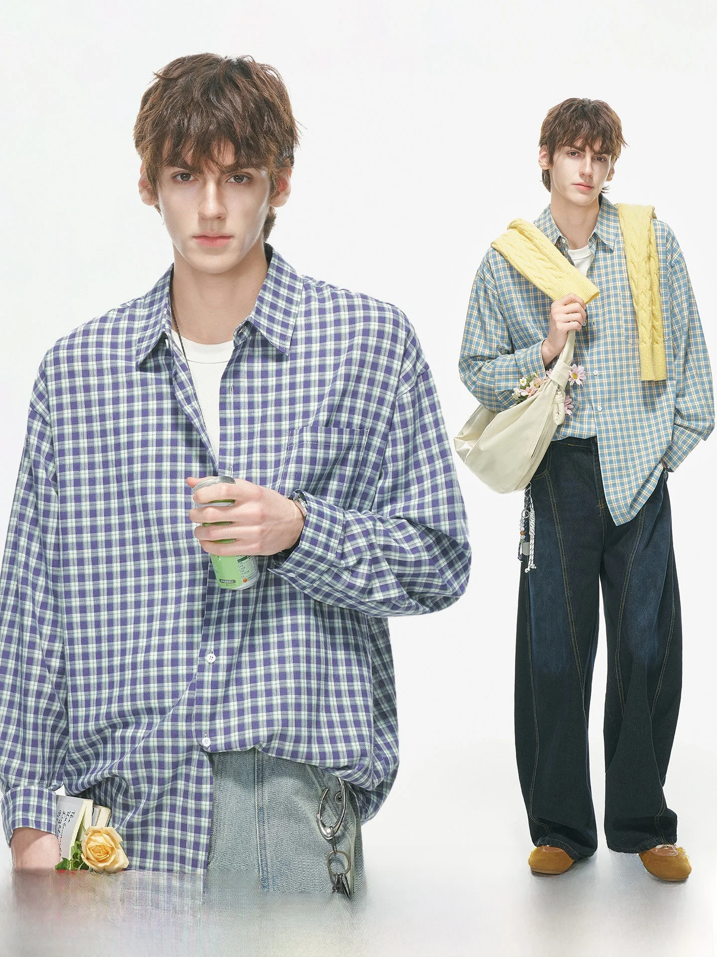 Dream Made Men's Casual Plaid Long Sleeve Shirt Inner Wear Commute Style Autumn Fashion Men's Clothing Cotton Blend Fabric