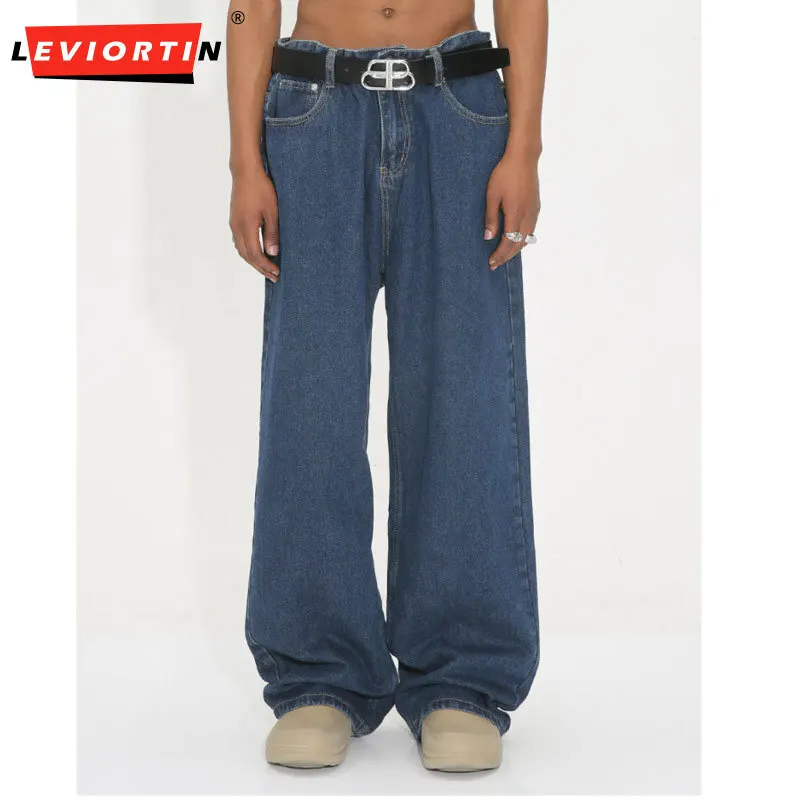 

2025 Four season men's youthful and trendy dark blue mid waist Korean version slimming fashion versatile straight leg jeans