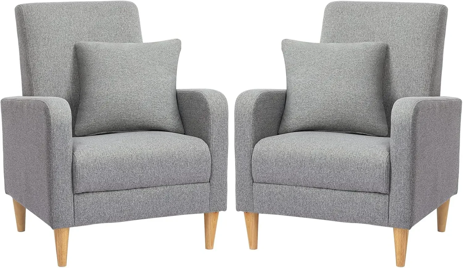 Modern Accent Living Room Chairs Set of 2, Upholstered Fabric Armchair Reading Side Chair, Single Sofa with Back Pillow