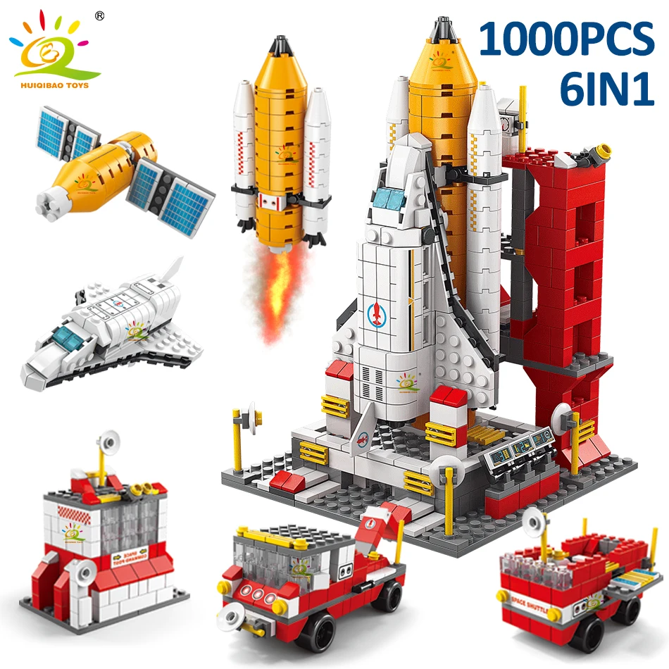 HUIQIBAO Space Station Saturn V Rocket Building Blocks City Shuttle Satellite Astronaut Figure Man Bricks Set Children Toys Gift